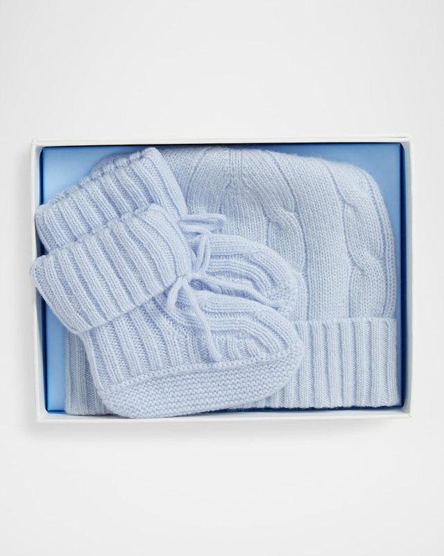 Boy's Cashmere Hat & Booties Gift Set, Size 0M-9